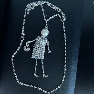 Silver Pearl Figure Pendant Necklace